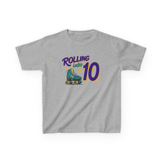 Kid's "Rolling Into 10" Birthday T-Shirt for 10 Year Old Child, Roller Skating Tee