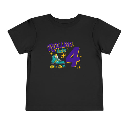 Kid's "Rolling Into 4" Birthday T-Shirt for 4 Year Old Child, Roller Skating Tee