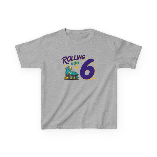 Kid's "Rolling Into 6" Birthday T-Shirt for 6 Year Old Child, Roller Skating Tee