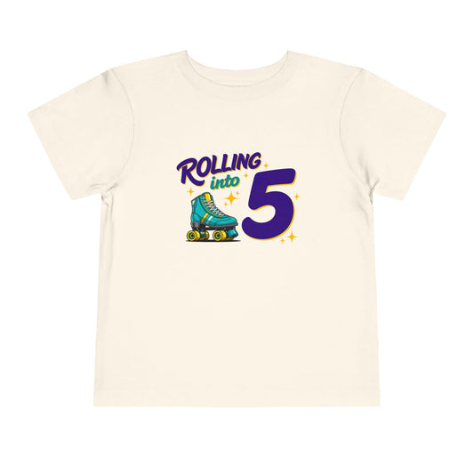 Kid's "Rolling Into 5 " Birthday T-Shirt for 5 Year Old Child, Roller Skating Tee