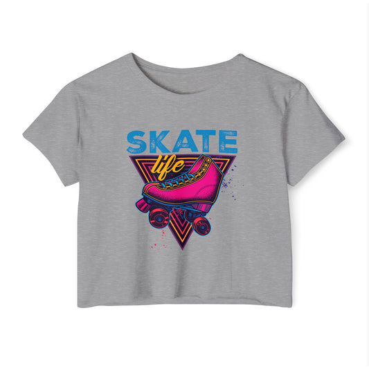 Women's Crop Top "Skate Life" Pink Graphic Roller Skating T-Shirt