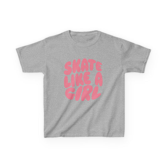 Kid's Roller Skating T-Shirt - Skate Like A Girl - Graphic Bubble Letter Shirt