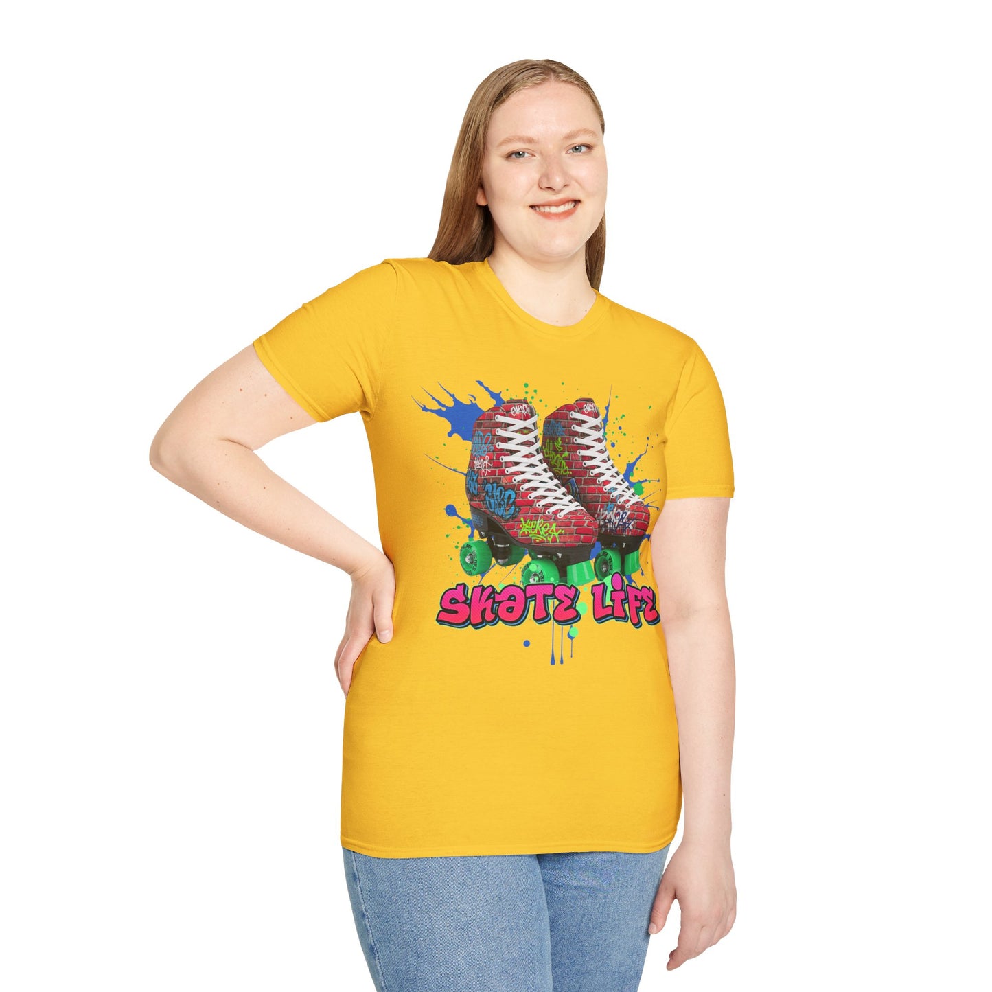 Massapequa, NY - Adult "Skate Life" Paint Splattered Skates T-Shirt