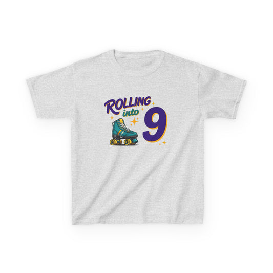 Kid's "Rolling Into 9" Birthday T-Shirt for 9 Year Old Child, Roller Skating Tee