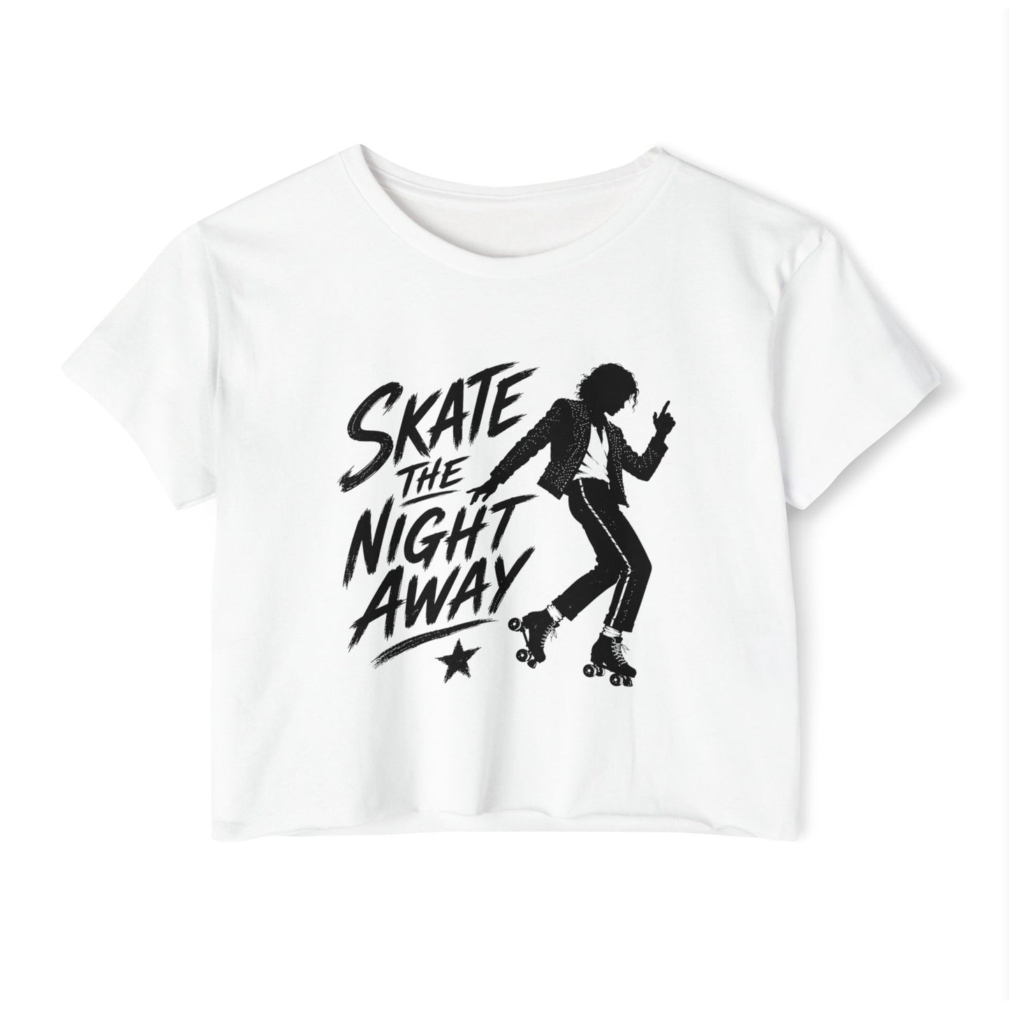 Skate The Night Away - Women's Roller Skater Crop Top - Retro Roller Disco Graphic Tee
