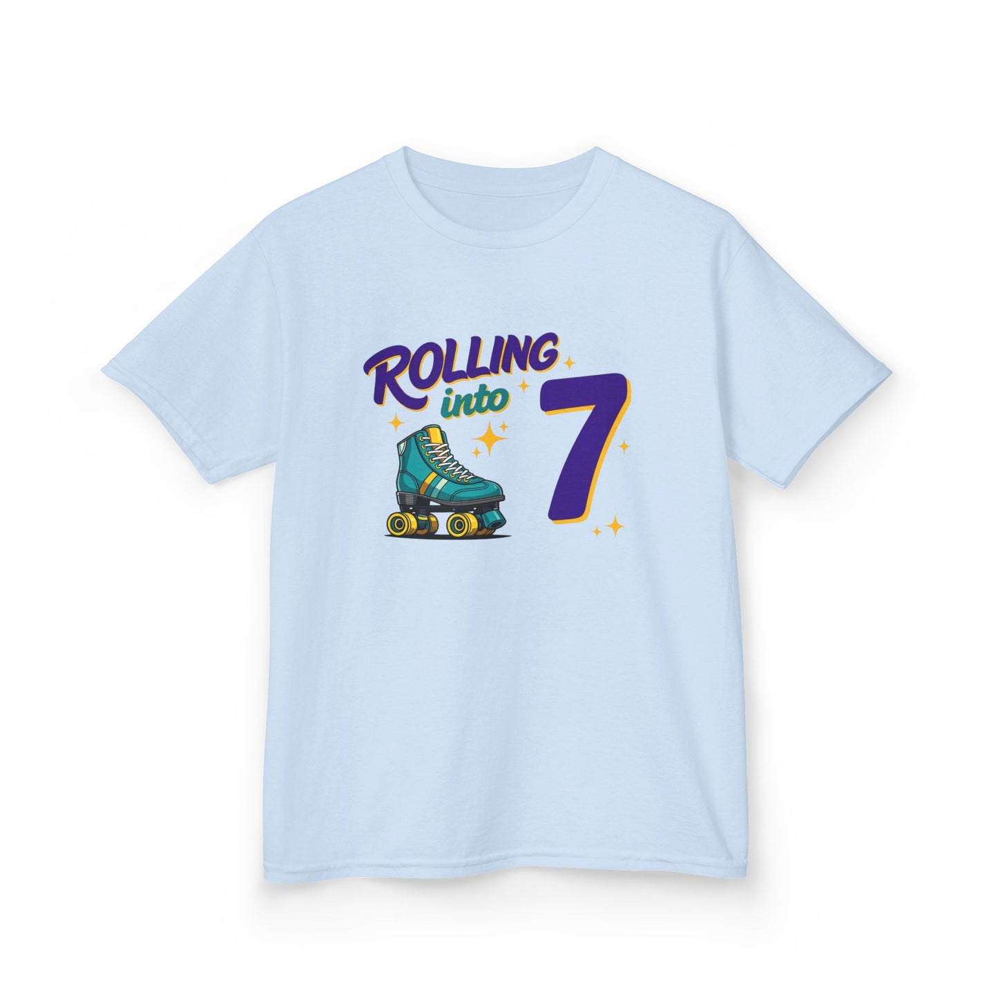 Kid's  "Rolling Into 7" Birthday T-Shirt for 7 Year Old Child, Roller Skating Tee