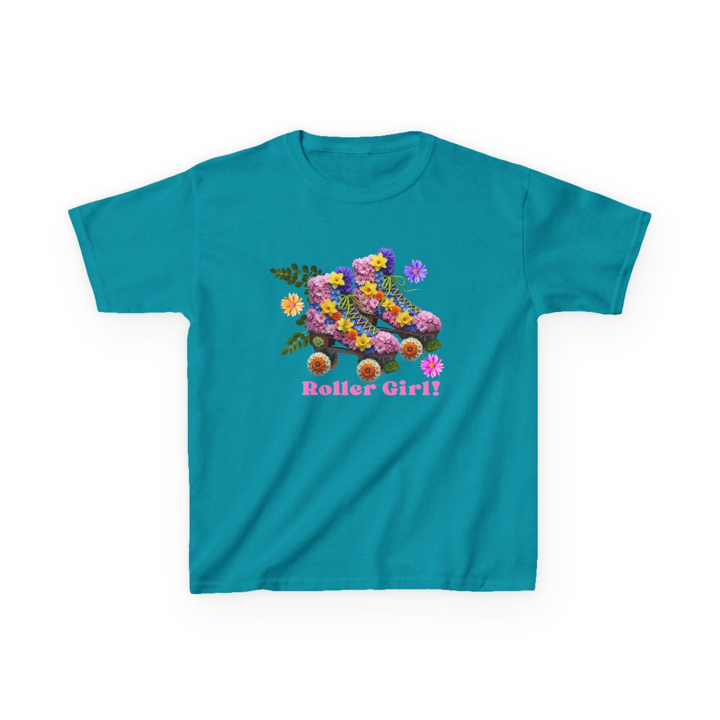 Girl's Roller Skating T-Shirt - Roller Girl - Flower Graphic Tee for Kids