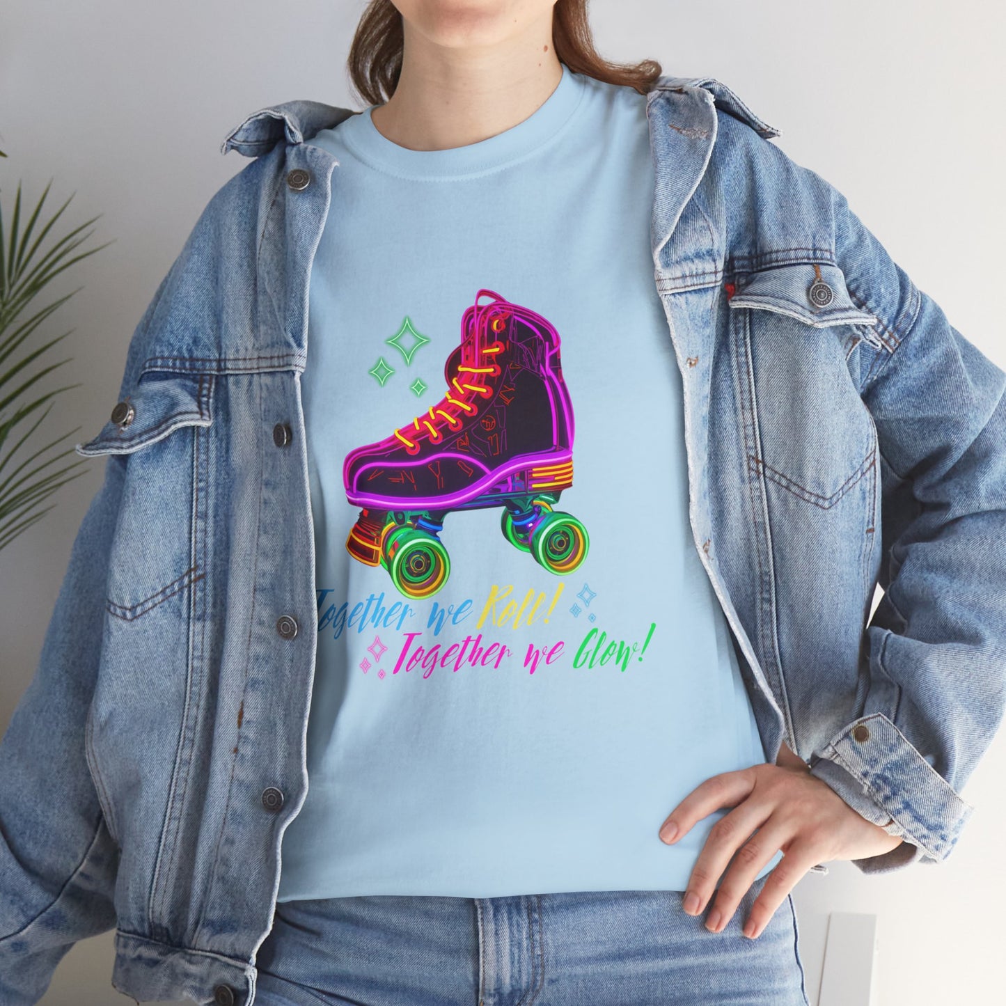 Adult Roller Skating T-Shirt "Together We Roll, Together We Glow" Retro Neon Tee