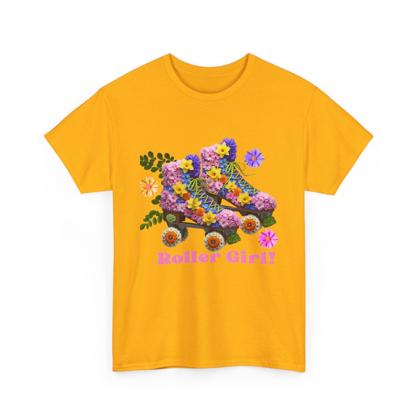 Roller Girl Floral Skate T-Shirt - Adult Roller Skate Graphic T-Shirt – 100% Cotton