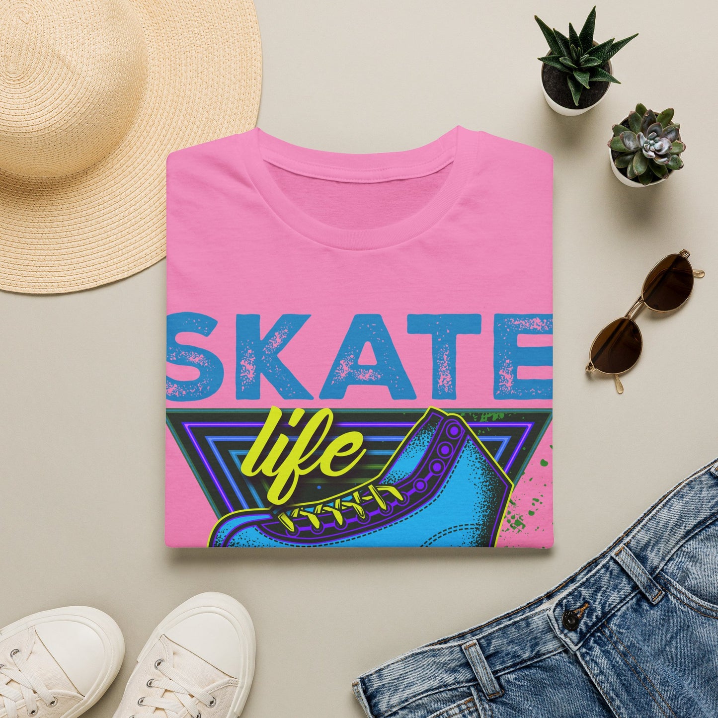 Tampa FL - Adult "Skate Life" Roller Skater T-Shirt (Blue Graphic)