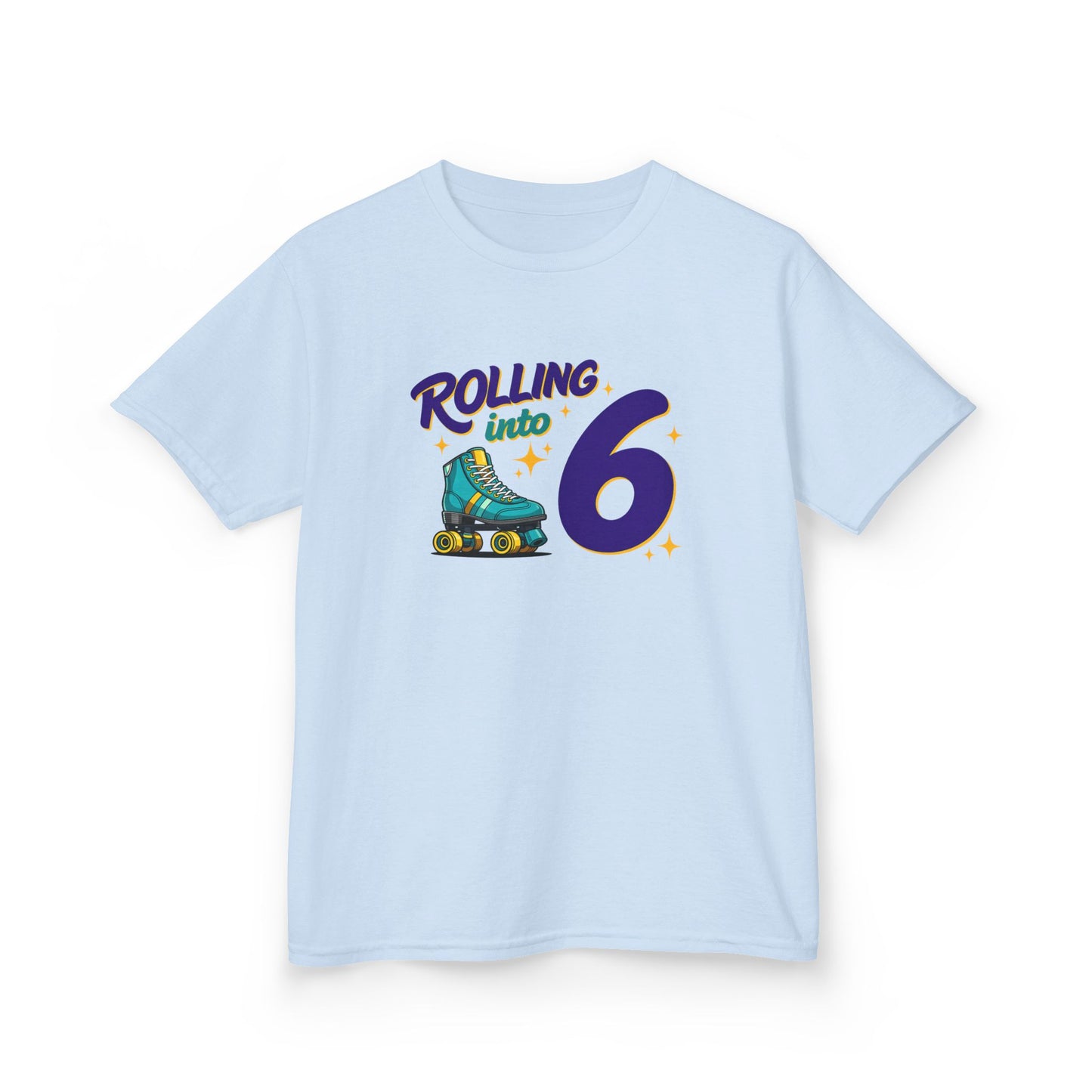 Kid's  "Rolling Into 6" Birthday T-Shirt for 6 Year Old Child, Roller Skating Tee