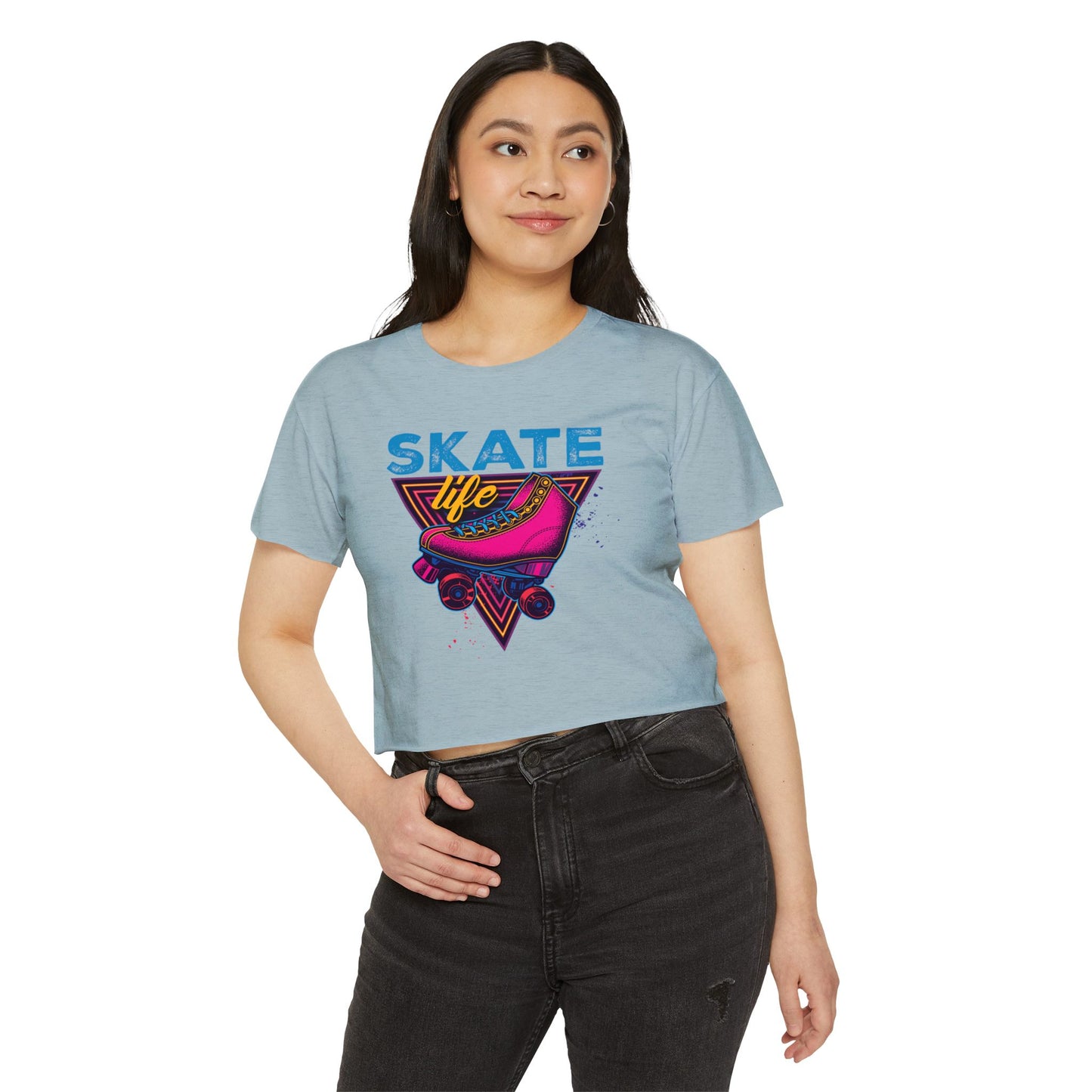 Women's Crop Top "Skate Life" Pink Graphic Roller Skating T-Shirt