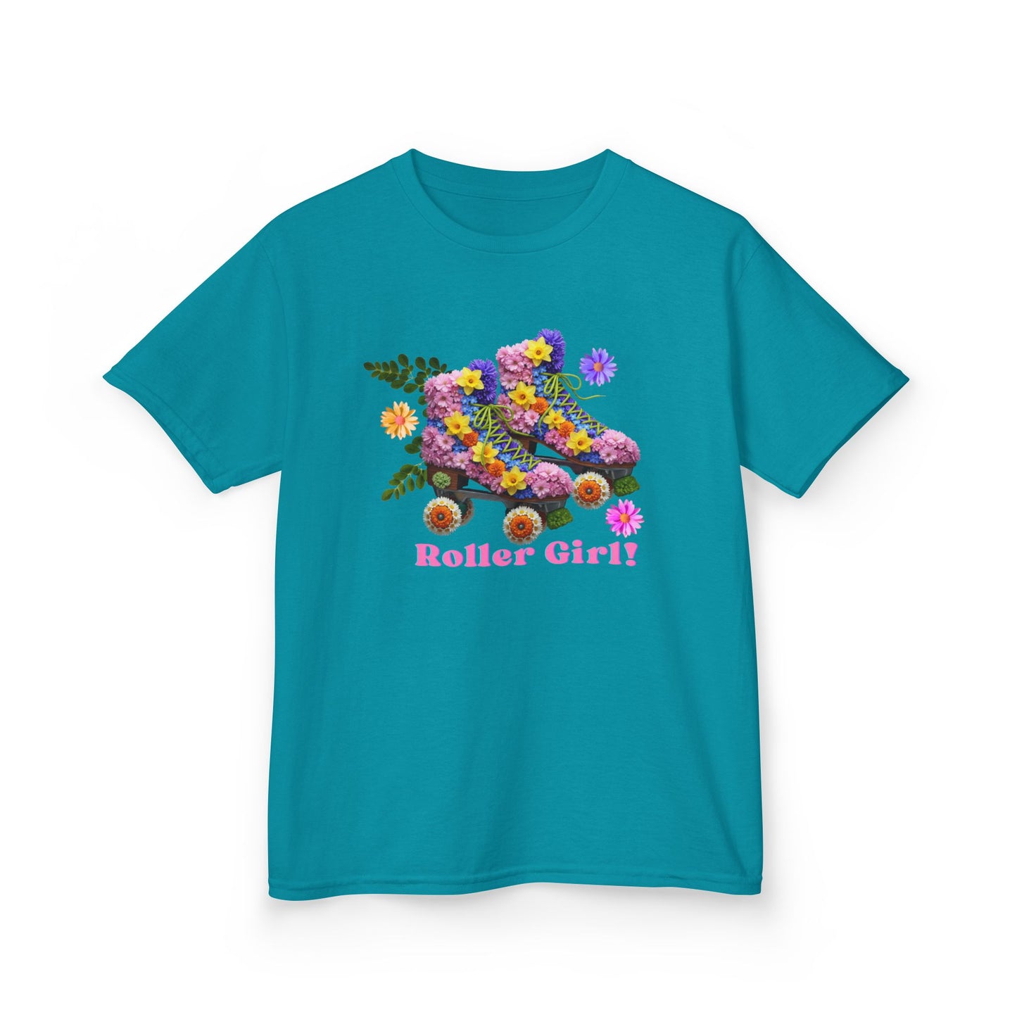 Girl's Roller Skating T-Shirt - Roller Girl - Flower Graphic Tee for Kids