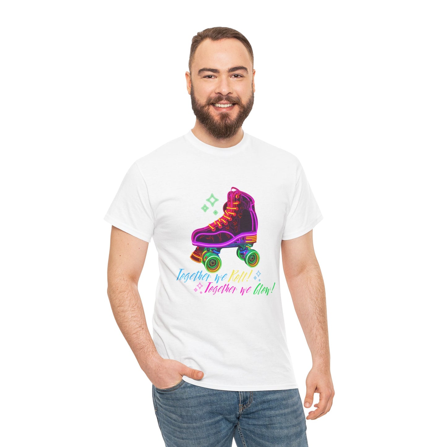 Adult Roller Skating T-Shirt "Together We Roll, Together We Glow" Retro Neon Tee