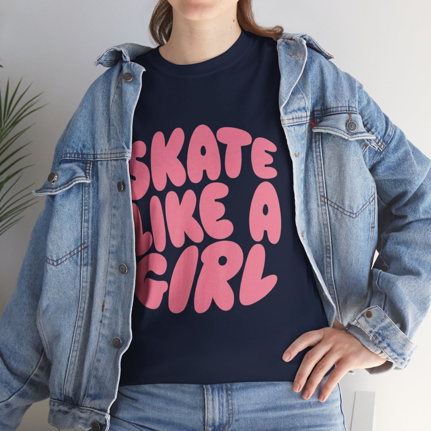 Women's Roller Skating T-Shirt - Skate Like A Girl - Bubble Letter Tee for Skaters
