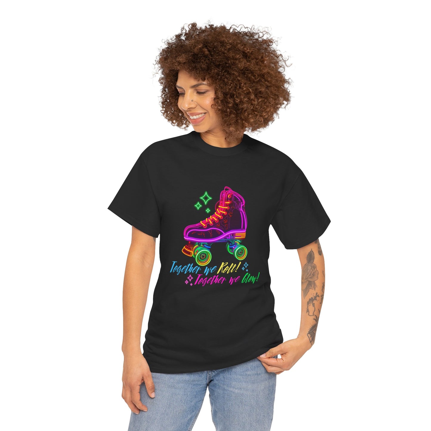 Adult Roller Skating T-Shirt "Together We Roll, Together We Glow" Retro Neon Tee