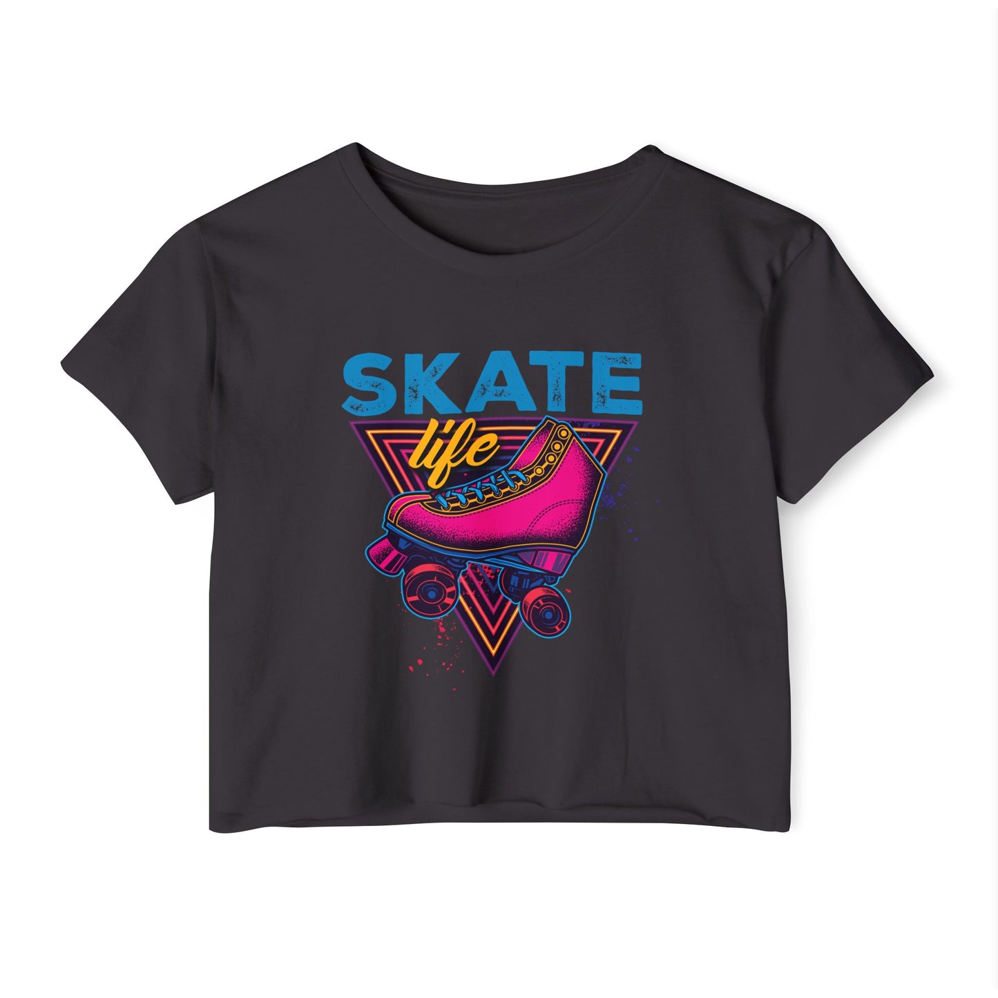 Women's Crop Top "Skate Life" Pink Graphic Roller Skating T-Shirt
