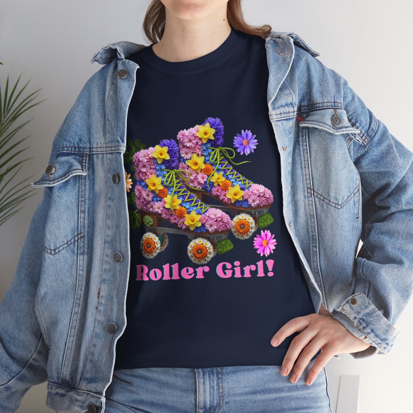 Roller Girl Floral Skate T-Shirt - Adult Roller Skate Graphic T-Shirt – 100% Cotton