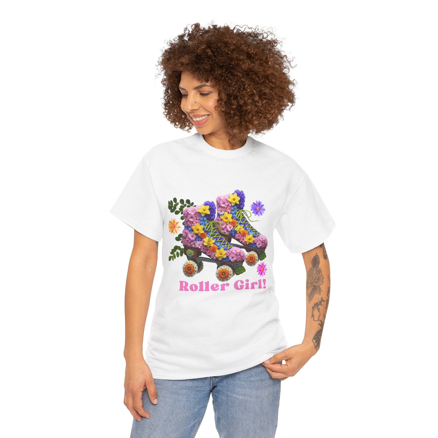 Roller Girl Floral Skate T-Shirt - Adult Roller Skate Graphic T-Shirt – 100% Cotton