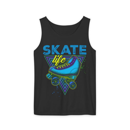Adult Roller Skating Tank Top - Skate Life - Blue Graphic Tee for Skaters - 80s Vintage Style