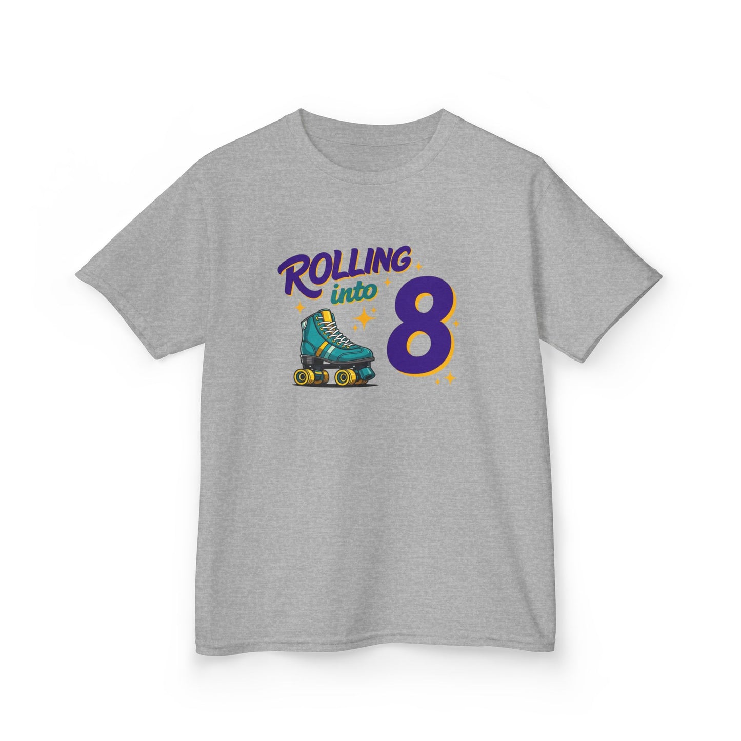Kid's  "Rolling Into 8 " Birthday T-Shirt for 8 Year Old Child, Roller Skating Tee