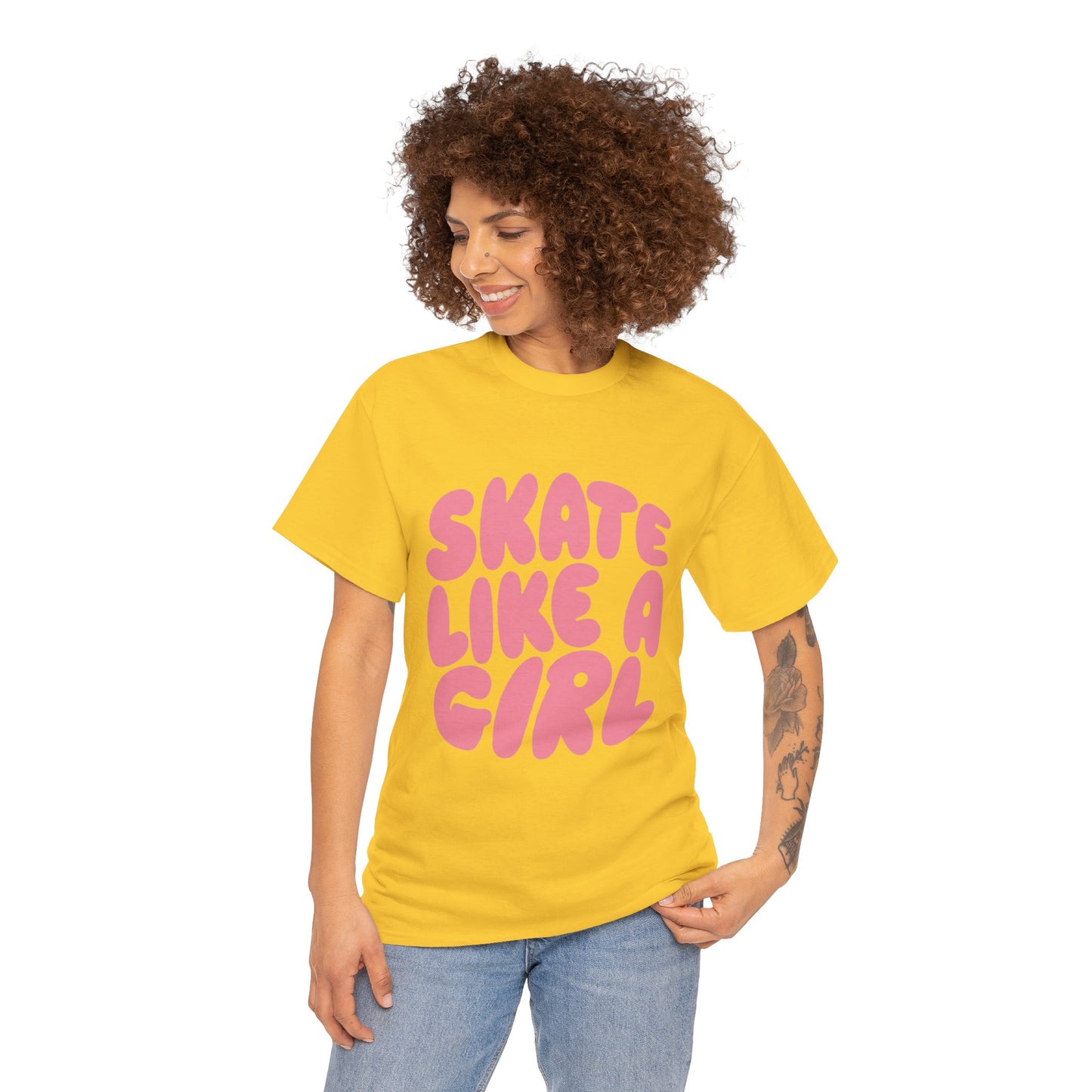 Women's Roller Skating T-Shirt - Skate Like A Girl - Bubble Letter Tee for Skaters