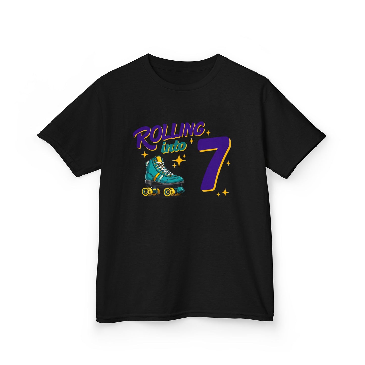 Kid's  "Rolling Into 7" Birthday T-Shirt for 7 Year Old Child, Roller Skating Tee