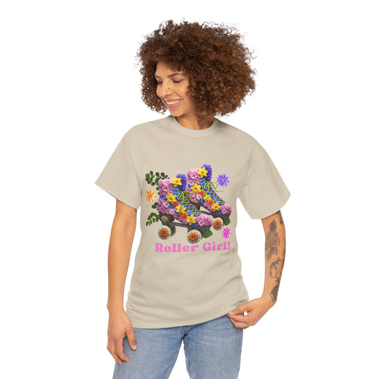 Roller Girl Floral Skate T-Shirt - Adult Roller Skate Graphic T-Shirt – 100% Cotton
