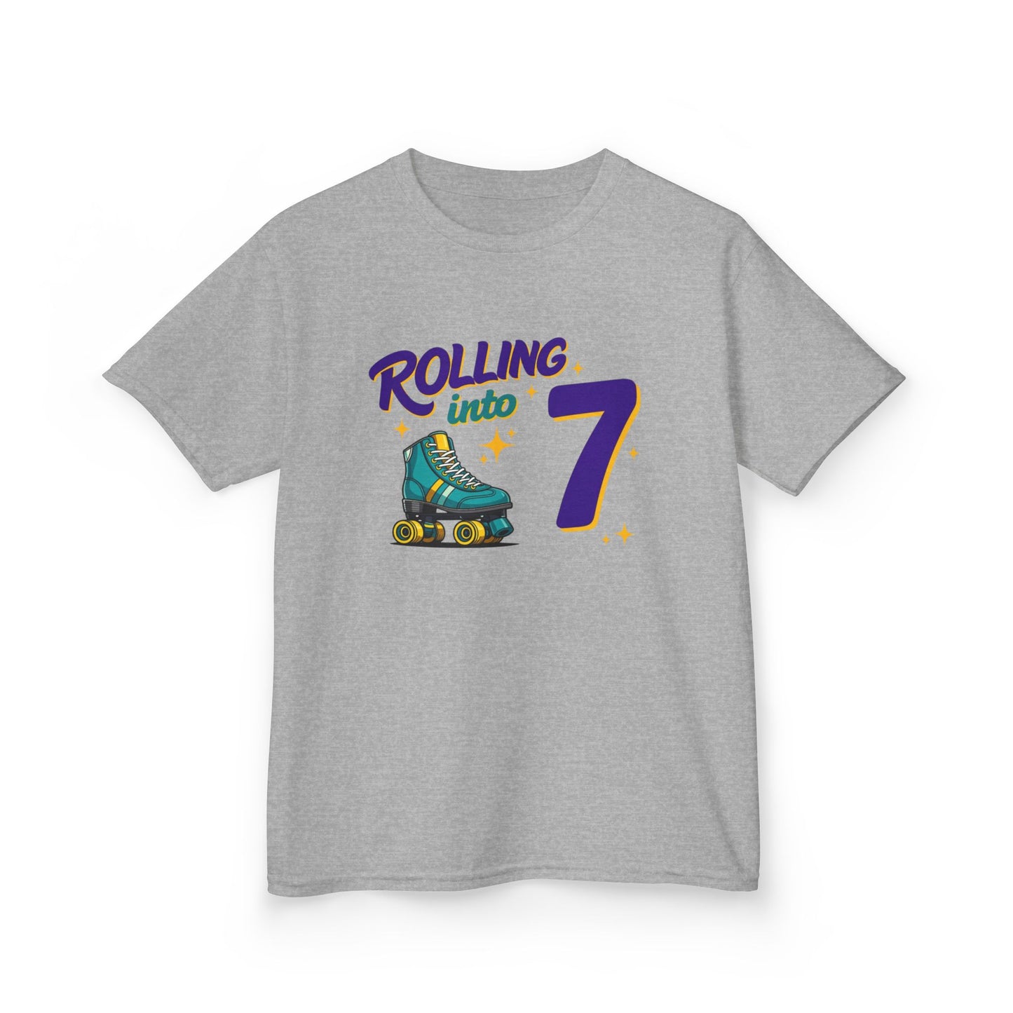Kid's  "Rolling Into 7" Birthday T-Shirt for 7 Year Old Child, Roller Skating Tee