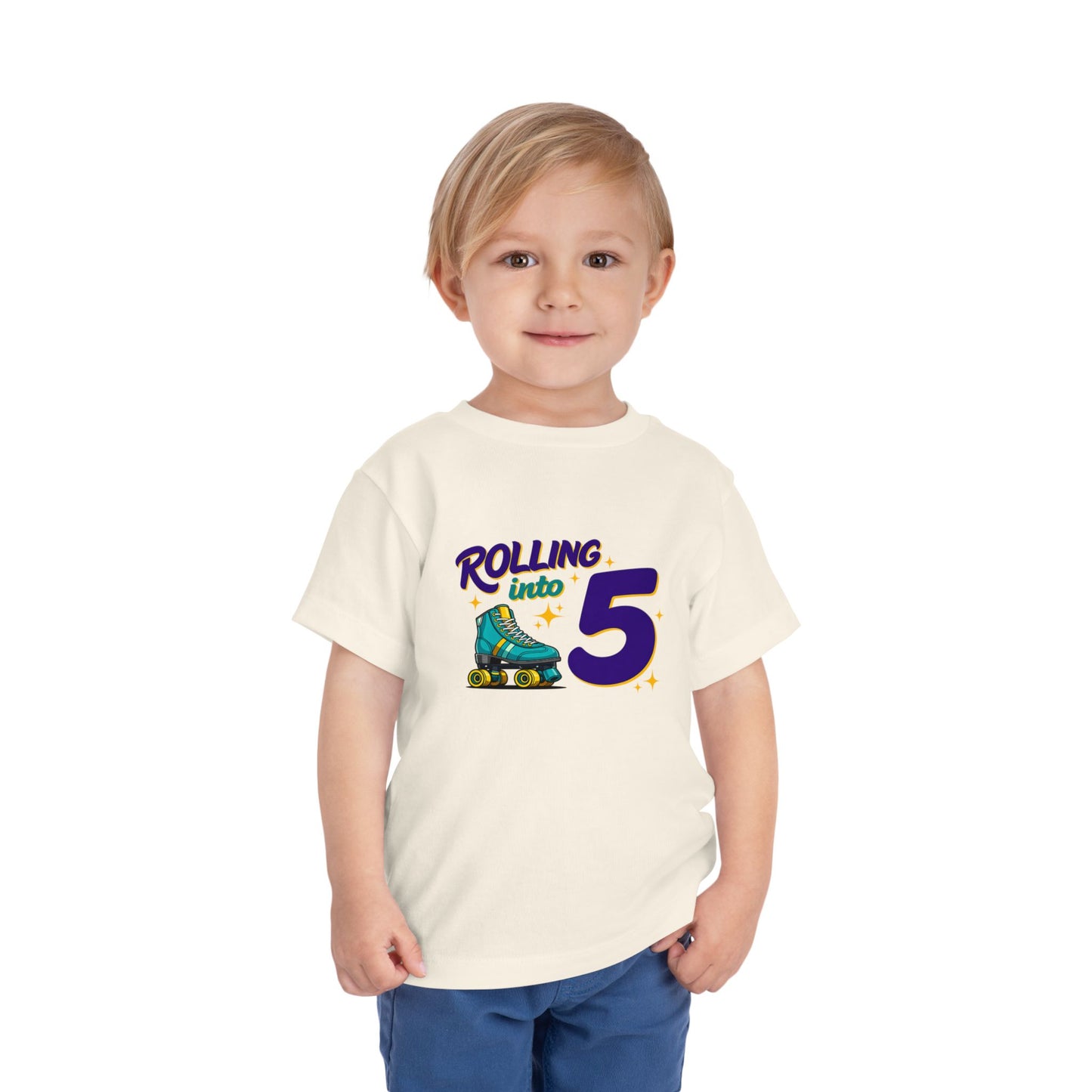 Kid's  "Rolling Into 5 " Birthday T-Shirt for 5 Year Old Child, Roller Skating Tee