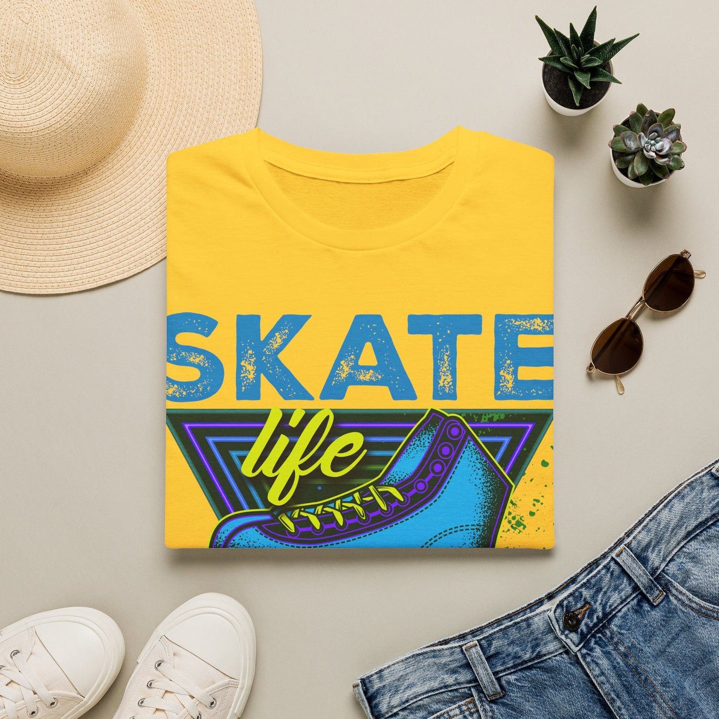 Tampa FL - Adult "Skate Life" Roller Skater T-Shirt (Blue Graphic)