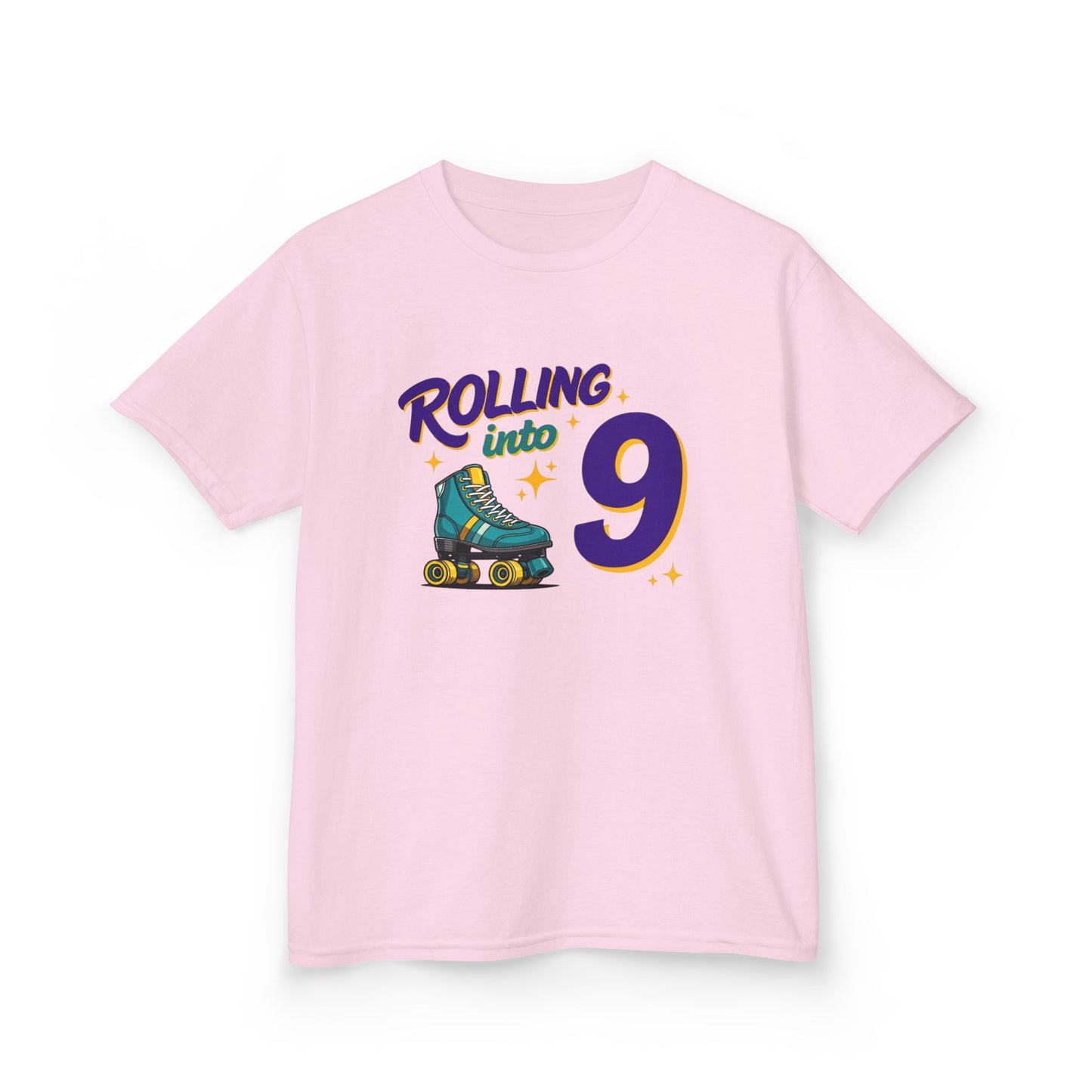 Kid's "Rolling Into 9" Birthday T-Shirt for 9 Year Old Child, Roller Skating Tee