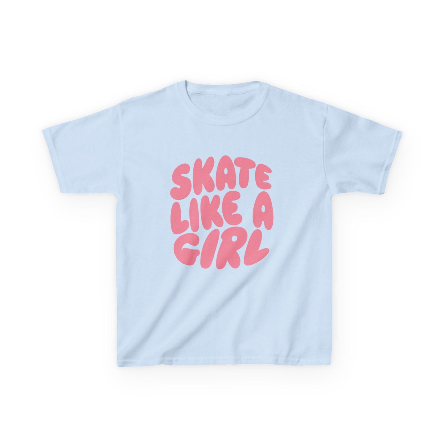 Kid's Roller Skating T-Shirt - Skate Like A Girl - Graphic Bubble Letter Shirt