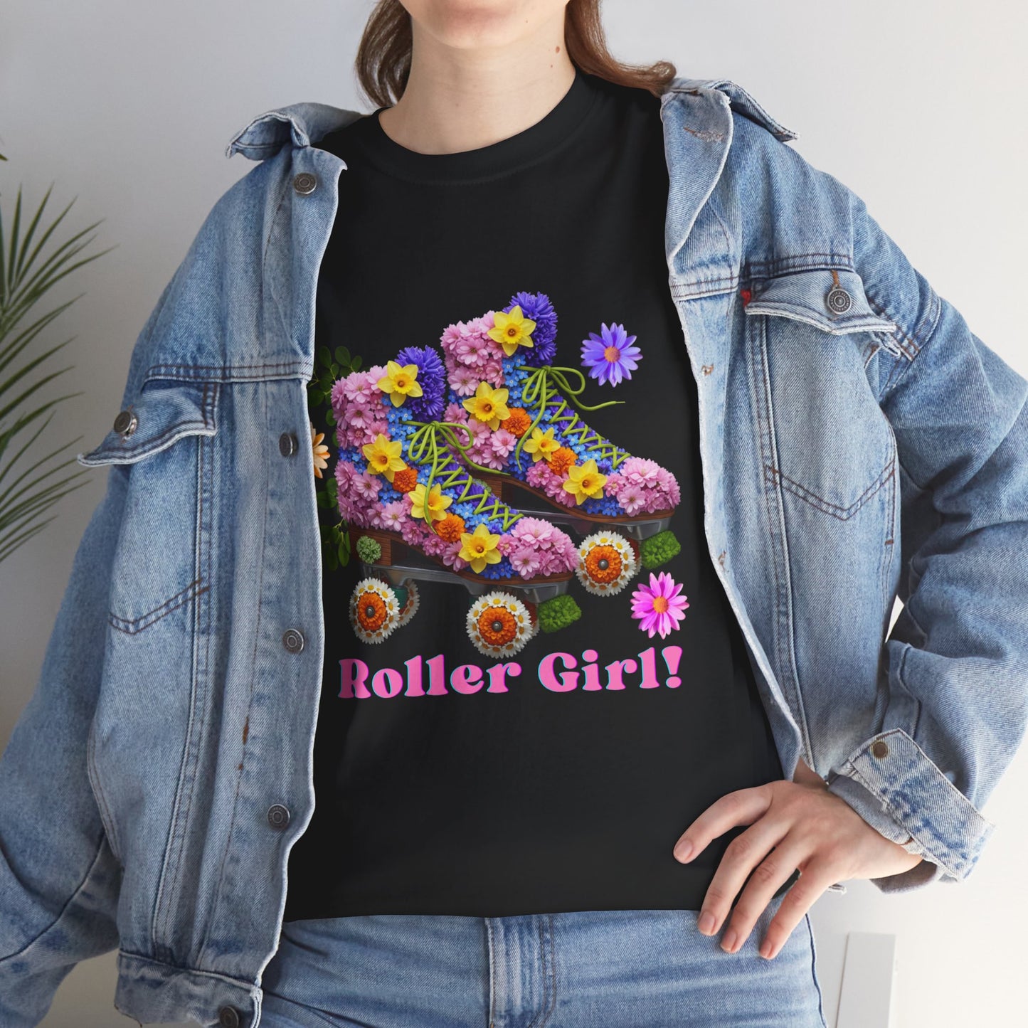 Roller Girl Floral Skate T-Shirt - Adult Roller Skate Graphic T-Shirt – 100% Cotton