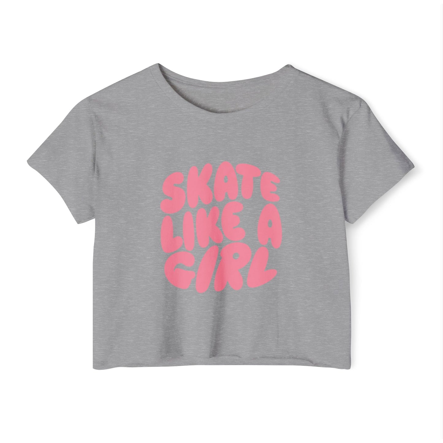 Women's Roller Skating Crop Top T-Shirt - Skate Like a Girl - Bubble Letter Graphic Tee