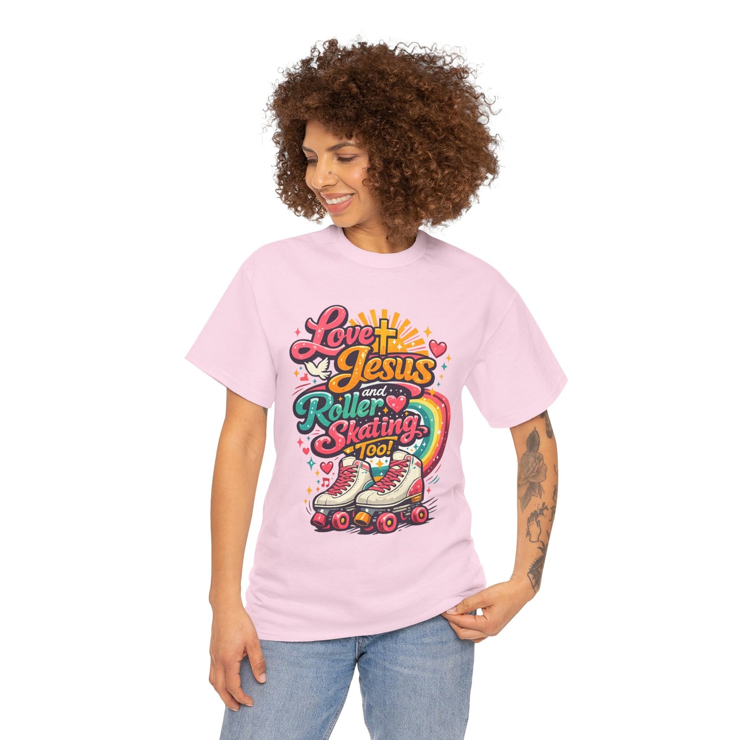 Love Jesus and Roller Skating T-Shirt - Retro Graphic Tee - Christian Skate Night Shirt