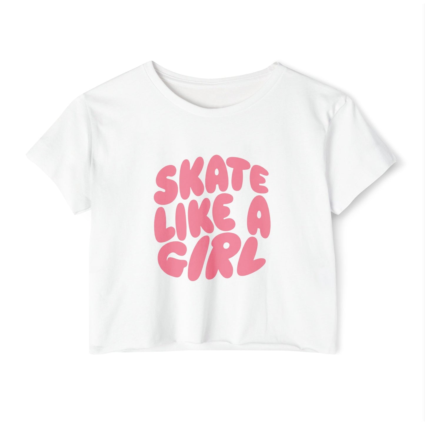 Women's Roller Skating Crop Top T-Shirt - Skate Like a Girl - Bubble Letter Graphic Tee