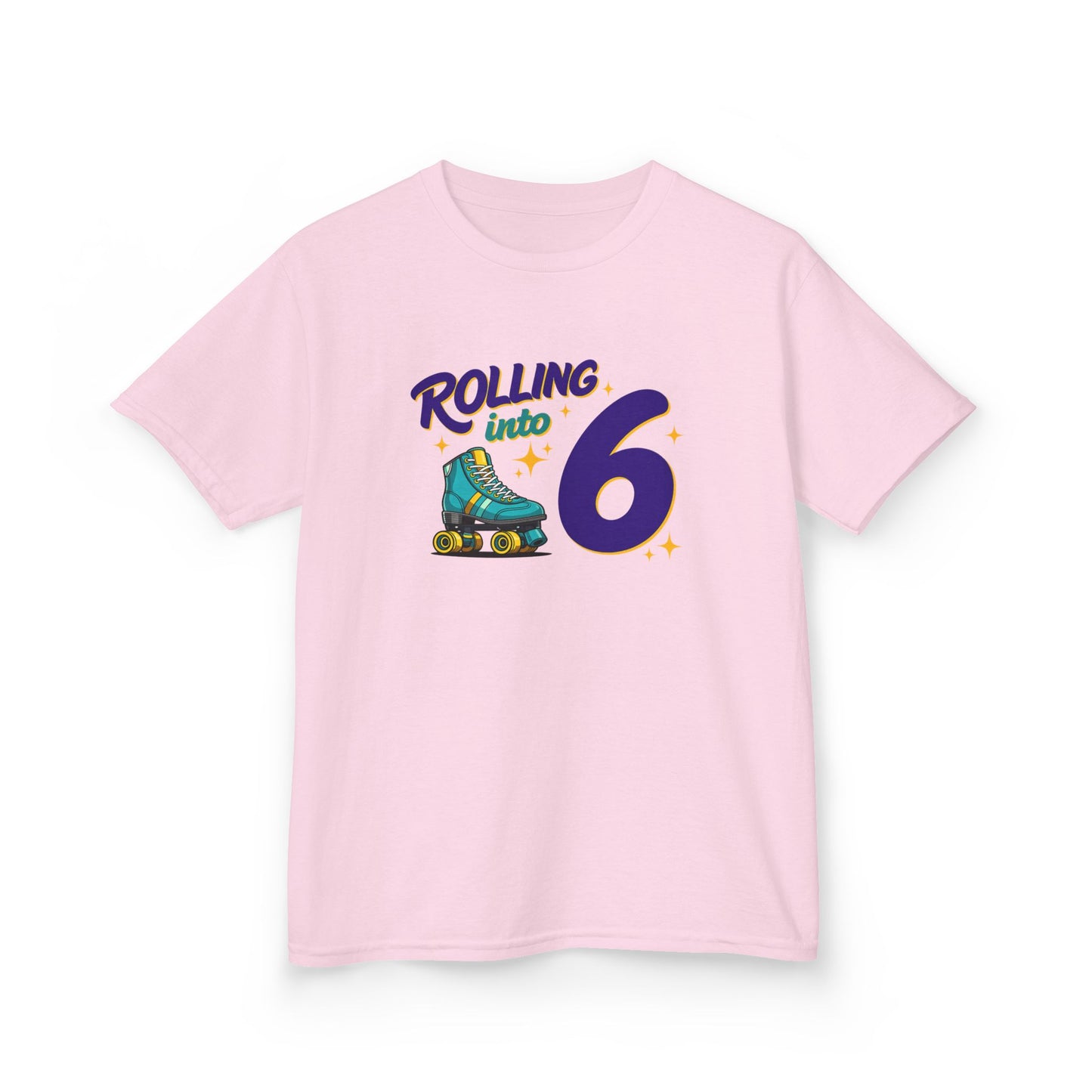 Kid's  "Rolling Into 6" Birthday T-Shirt for 6 Year Old Child, Roller Skating Tee