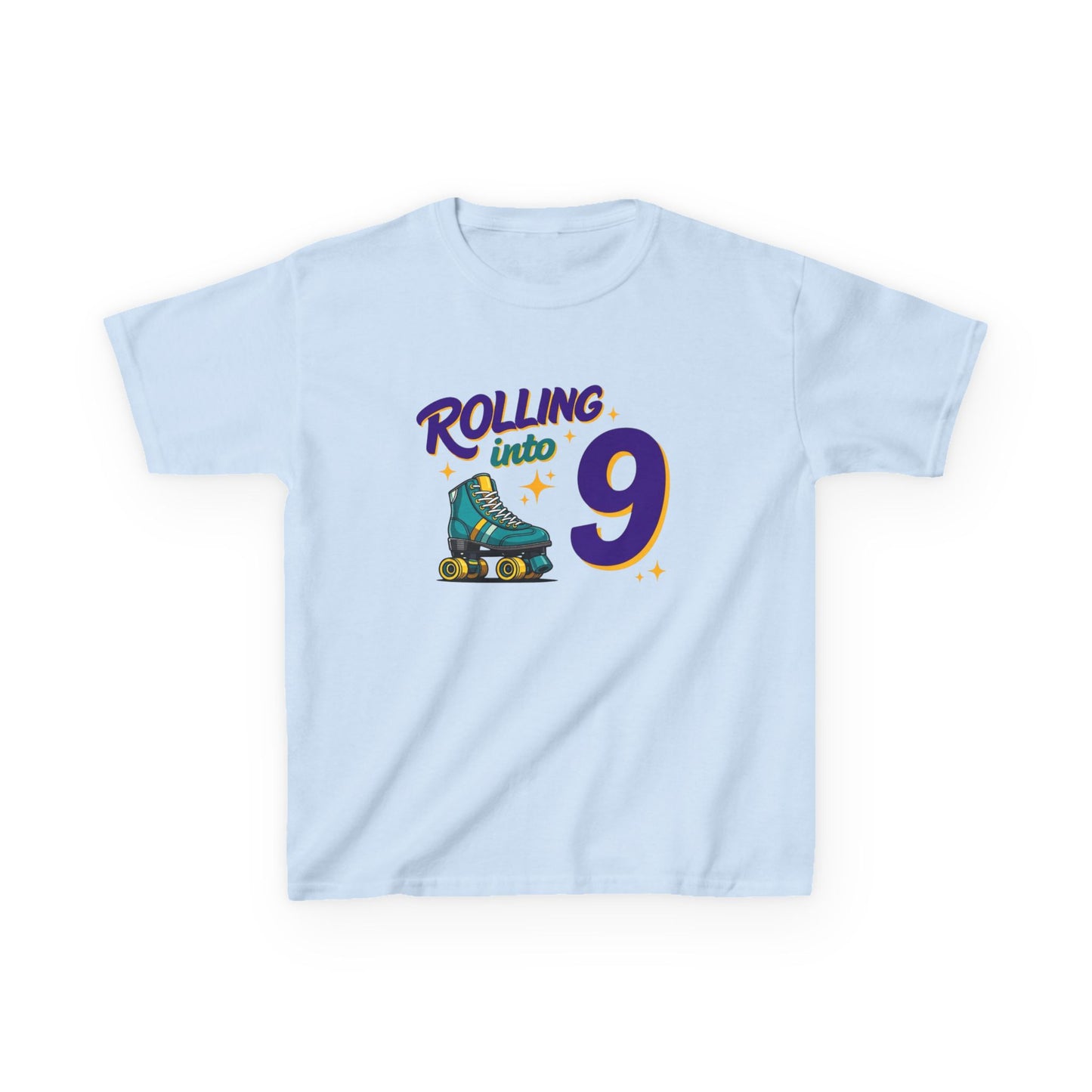 Kid's "Rolling Into 9" Birthday T-Shirt for 9 Year Old Child, Roller Skating Tee