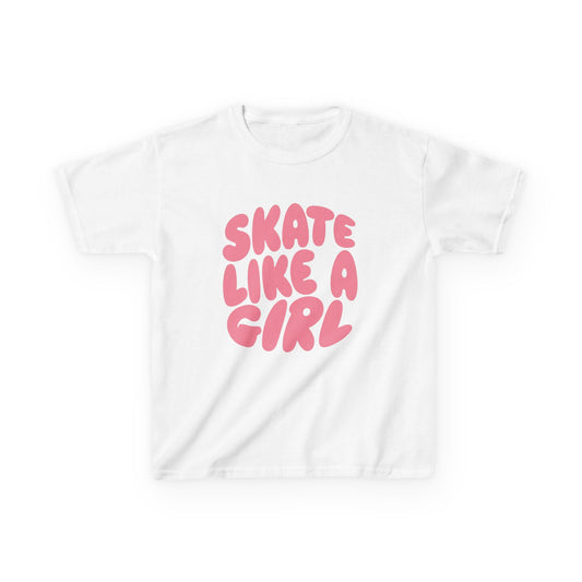 Kid's Roller Skating T-Shirt - Skate Like A Girl - Graphic Bubble Letter Shirt