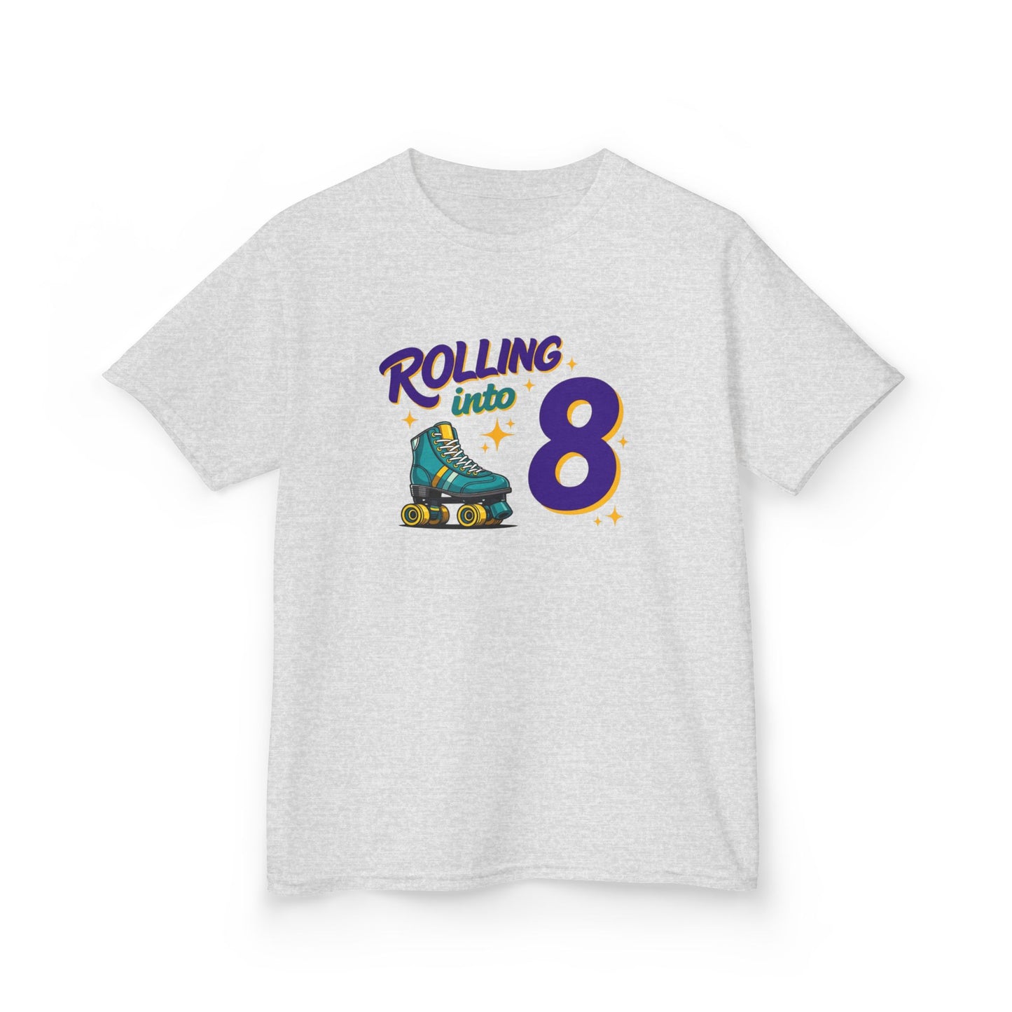 Kid's  "Rolling Into 8 " Birthday T-Shirt for 8 Year Old Child, Roller Skating Tee