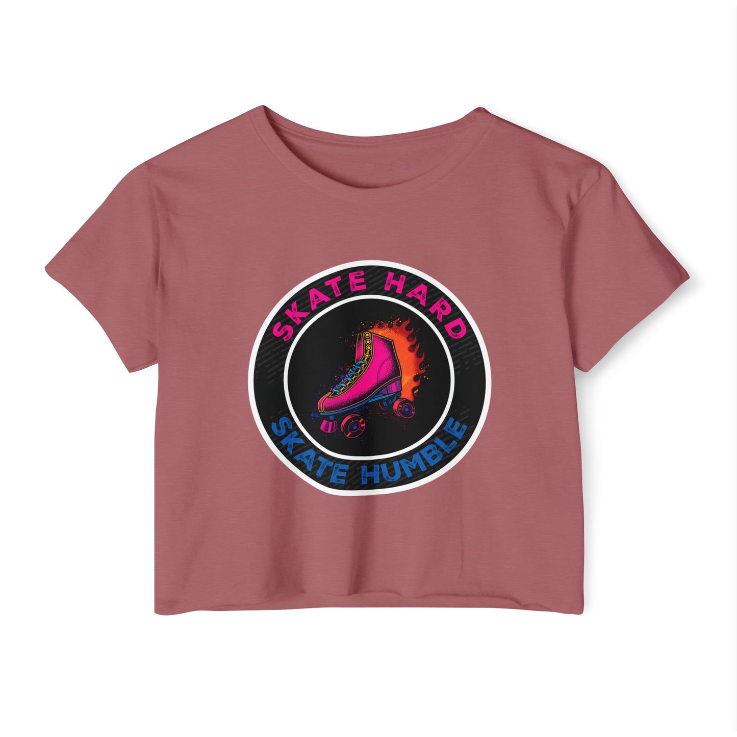 Women's Crop Top Roller Skating T-Shirt - Skate Hard Skate Humble - Graphic Streetwear, Party, Casual Tee