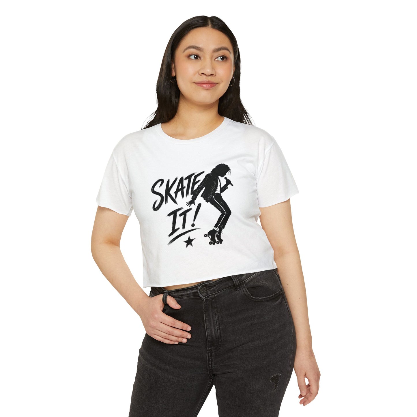 Skate It - Women's Roller Skater Crop Top - Retro Roller Disco Graphic Tee