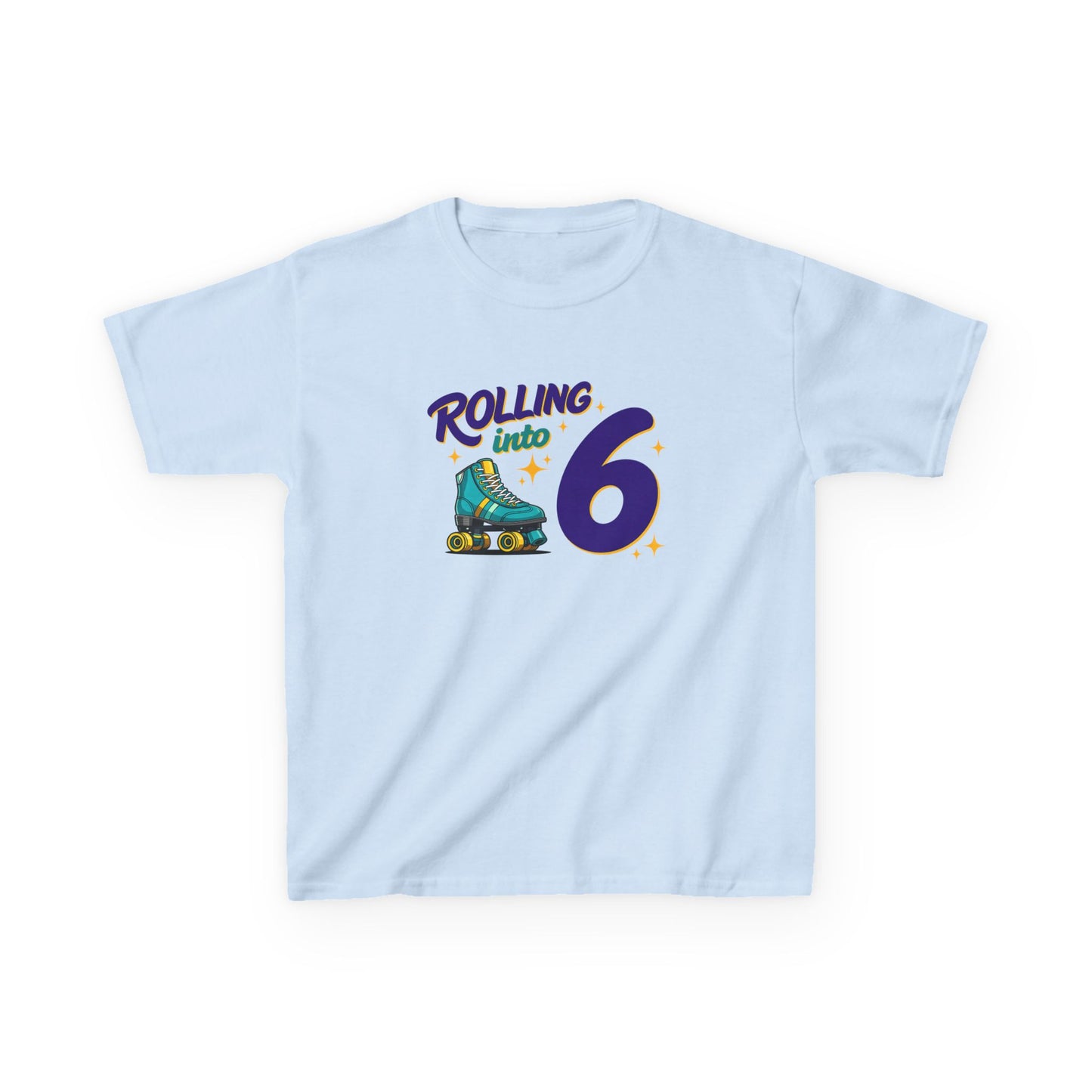 Kid's  "Rolling Into 6" Birthday T-Shirt for 6 Year Old Child, Roller Skating Tee