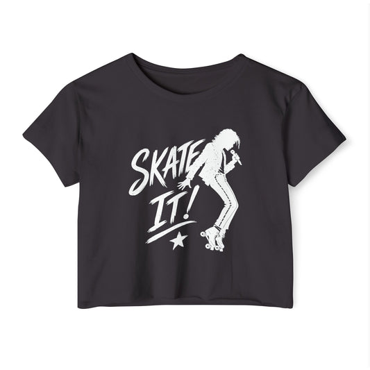 Skate It - Women's Roller Skater Crop Top - Retro Roller Disco Graphic Tee