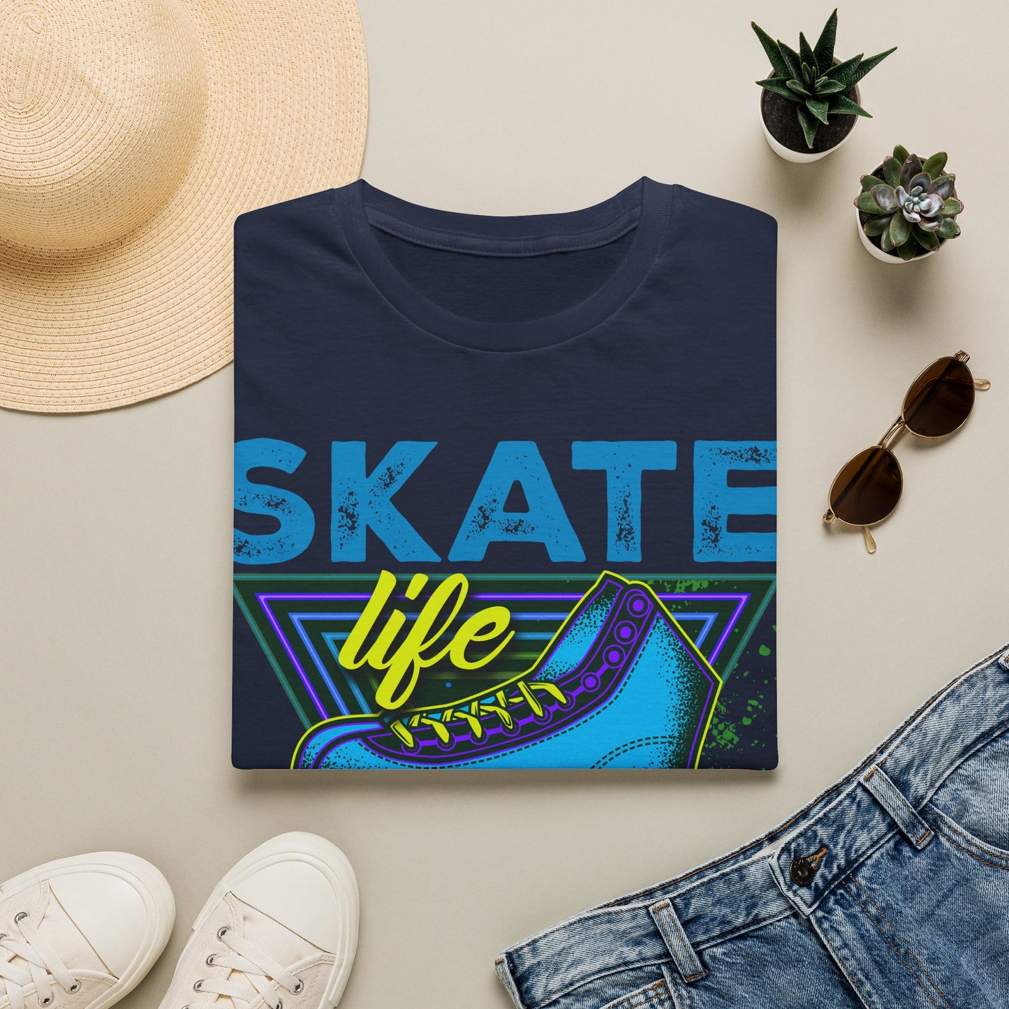 Tampa FL - Adult "Skate Life" Roller Skater T-Shirt (Blue Graphic)