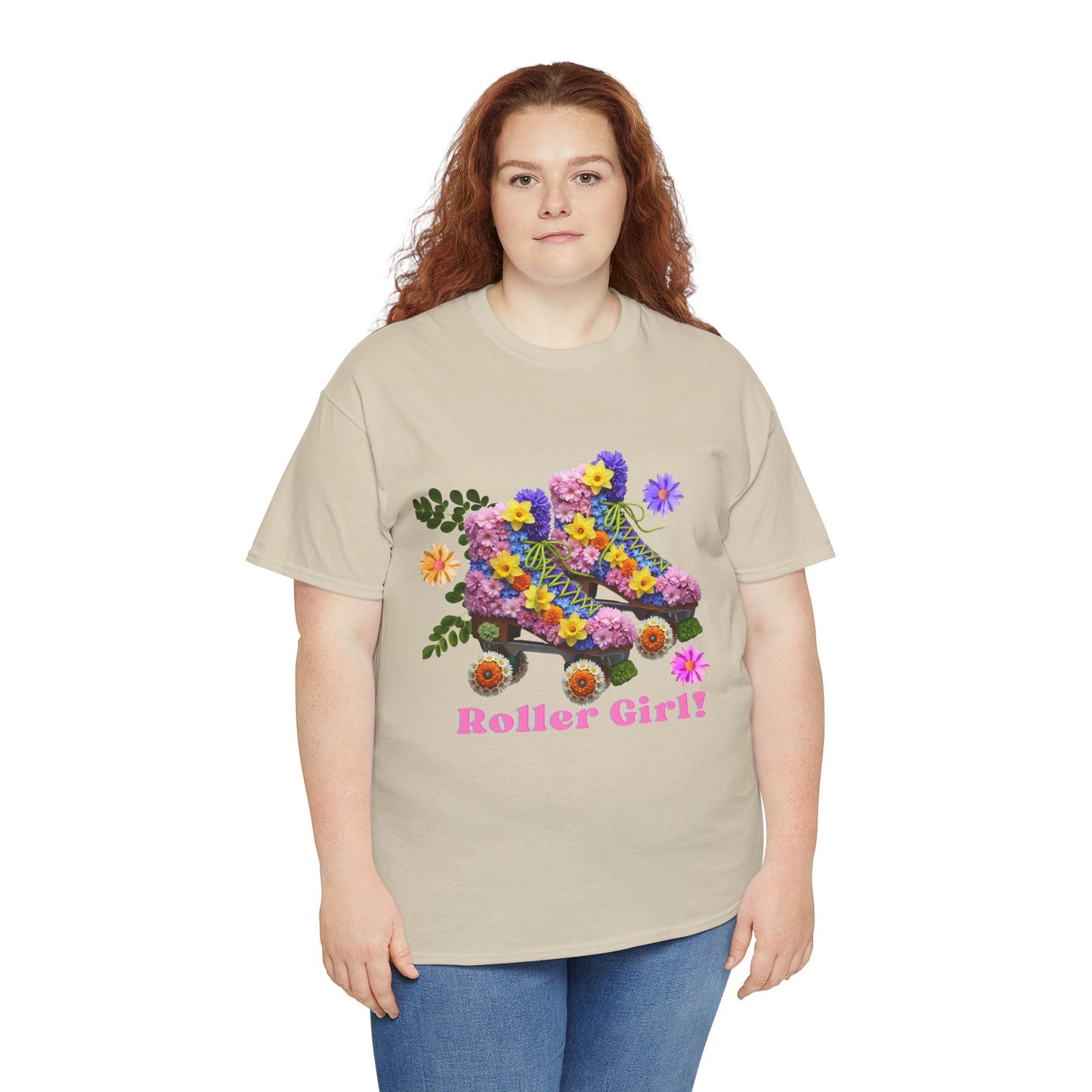 Roller Girl Floral Skate T-Shirt - Adult Roller Skate Graphic T-Shirt – 100% Cotton