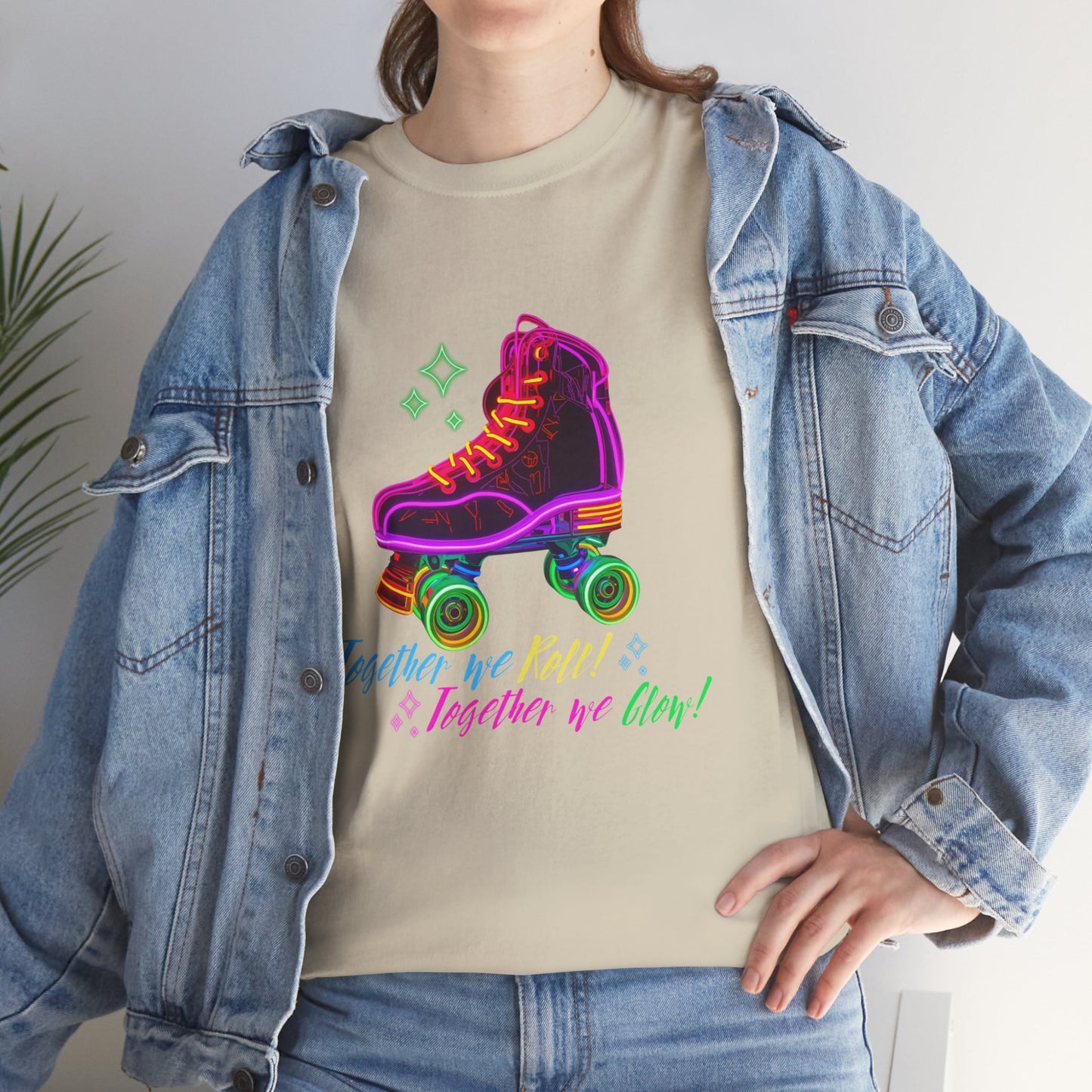Adult Roller Skating T-Shirt "Together We Roll, Together We Glow" Retro Neon Tee