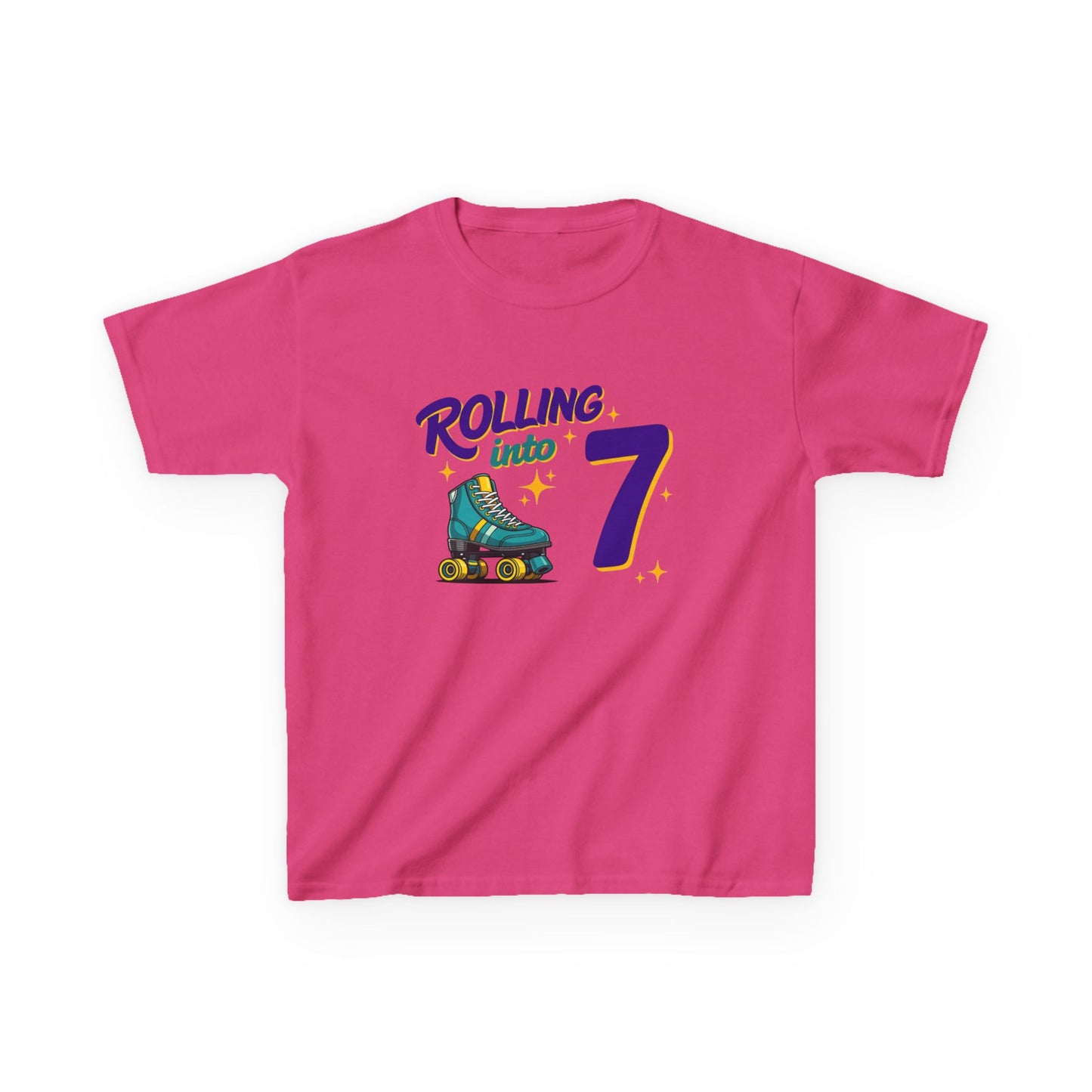 Kid's  "Rolling Into 7" Birthday T-Shirt for 7 Year Old Child, Roller Skating Tee