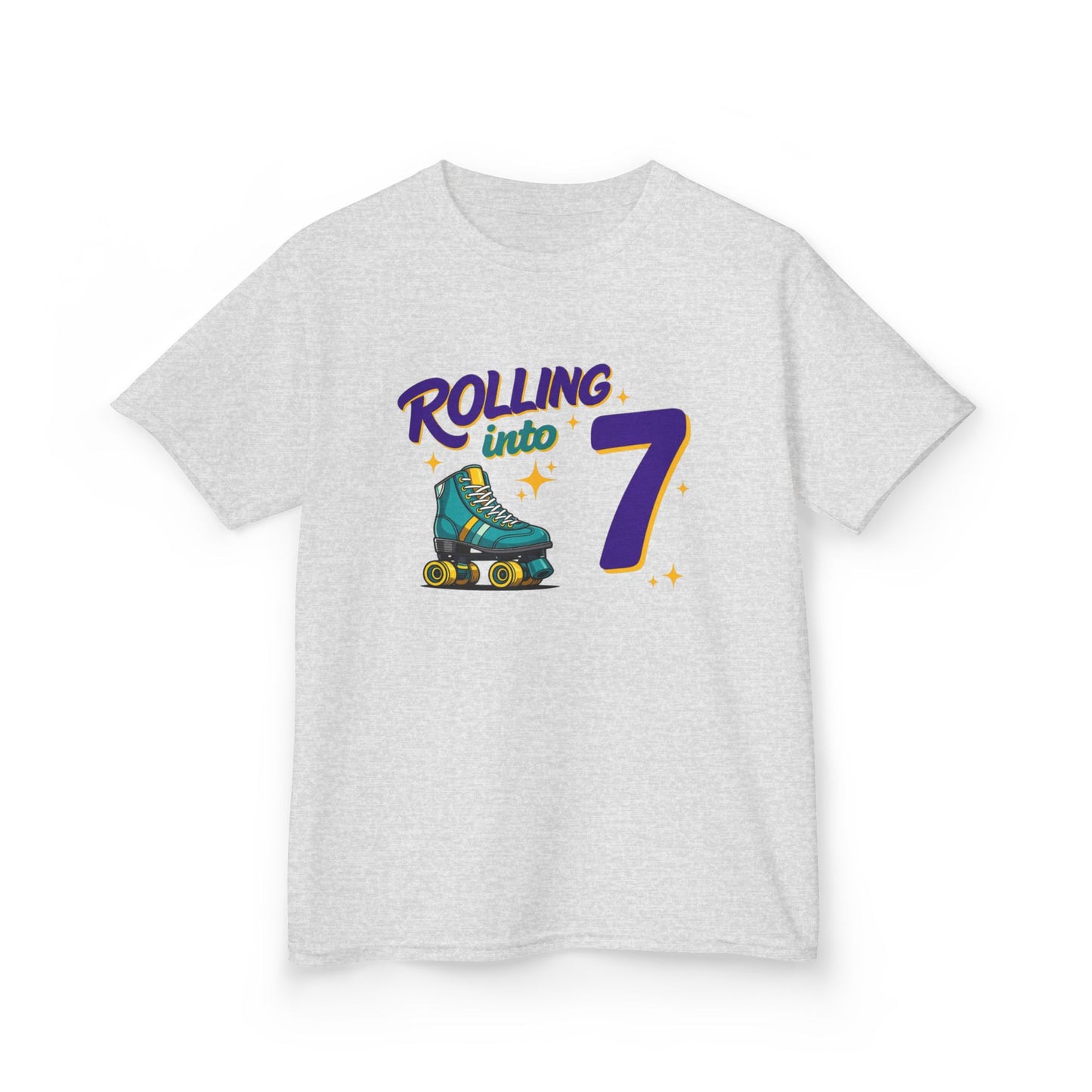 Kid's  "Rolling Into 7" Birthday T-Shirt for 7 Year Old Child, Roller Skating Tee